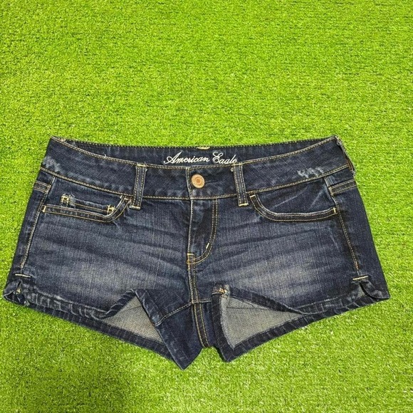 Vintage Y2K American Eagle Size 4 Dark Blue Micro Booty Shorts Low Rise Retro - Picture 1 of 7